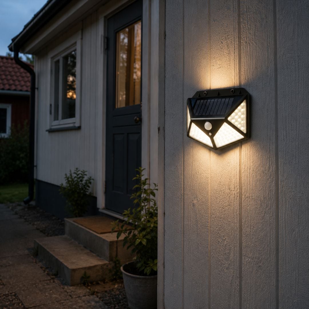 Solcellslampa vägg 100 LED / utelampa med sensor – vägglampa för trädgård och entré