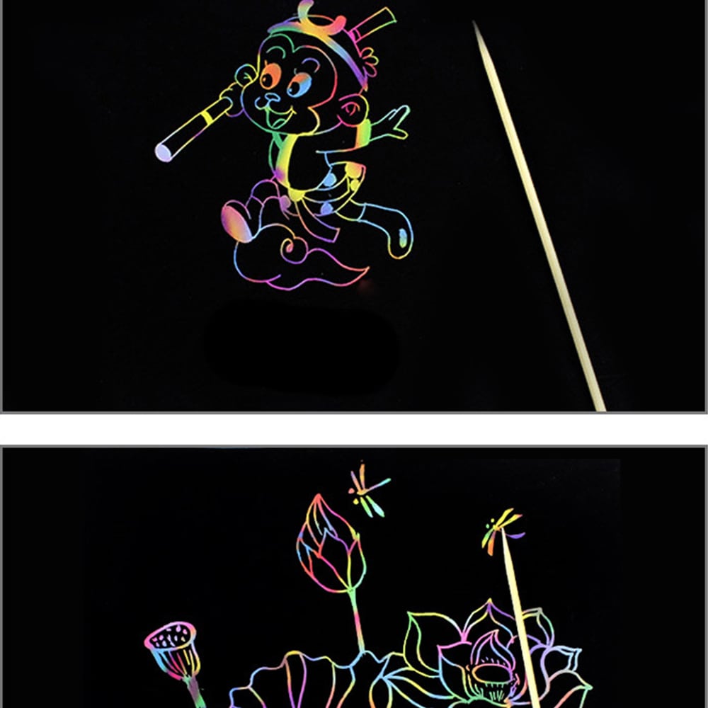 Rainbow Scratch Art Papper med verktyg - 50 papper