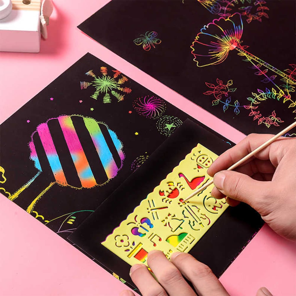 Rainbow Scratch Art Papper med verktyg - 50 papper