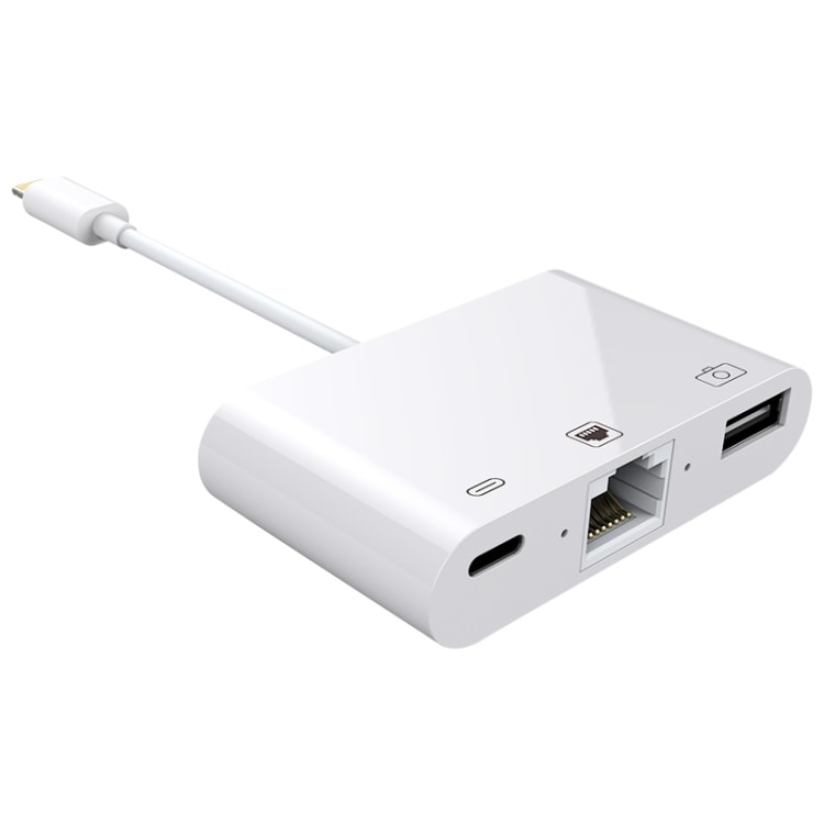 Multiport-adapter för iPhone och iPad med Lightning till Ethernet, USB och Lightning