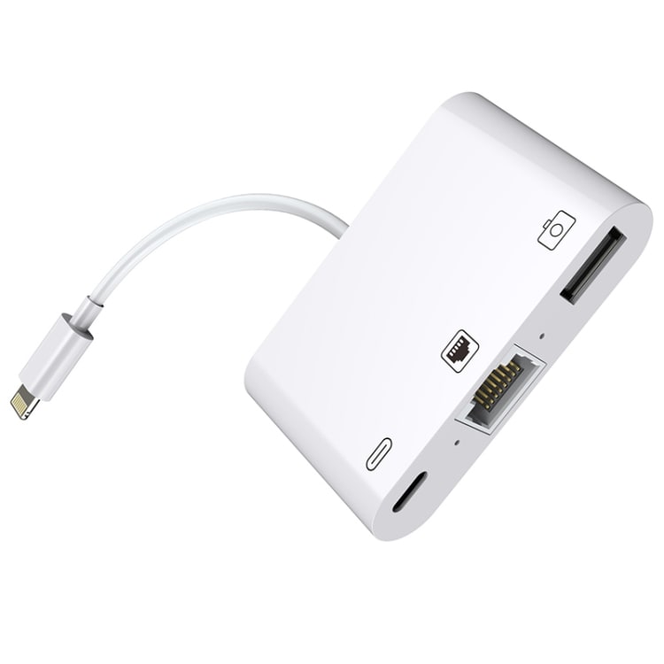 Multiport-adapter för iPhone och iPad med Lightning till Ethernet, USB och Lightning