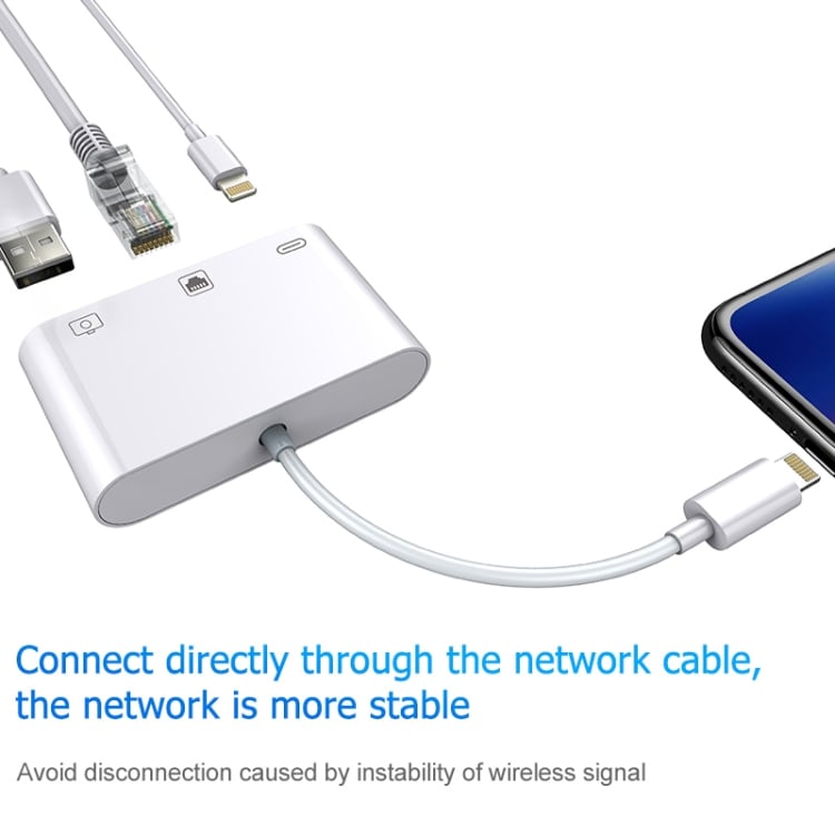 iPhone/iPad hub från Lightning till Ethernet + USB + Lightning