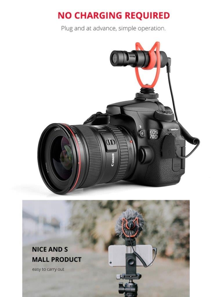 Shotgun-mikrofon med 3.5mm för videoinspelning