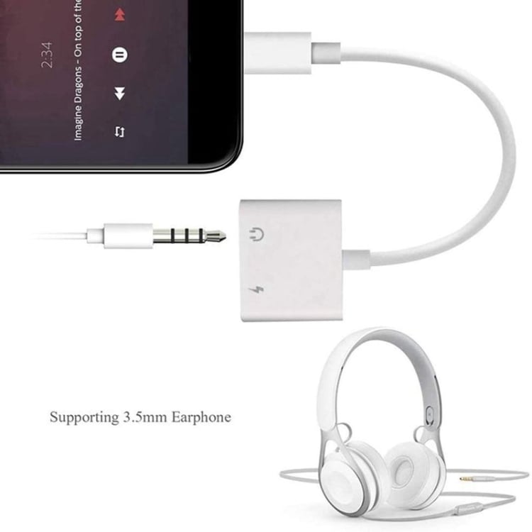 Ladd- och hörluradapter – Lightning till 3,5 mm & Lightning-port för musik och laddning samtidigt