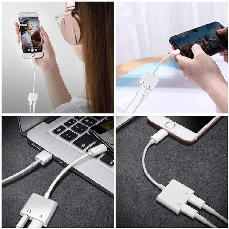 Ladd- och hörluradapter – Lightning till 3,5 mm & Lightning-port för musik och laddning samtidigt