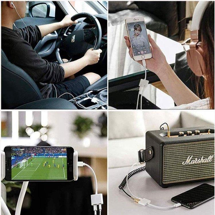 Ladd- och hörluradapter – Lightning till 3,5 mm & Lightning-port för musik och laddning samtidigt