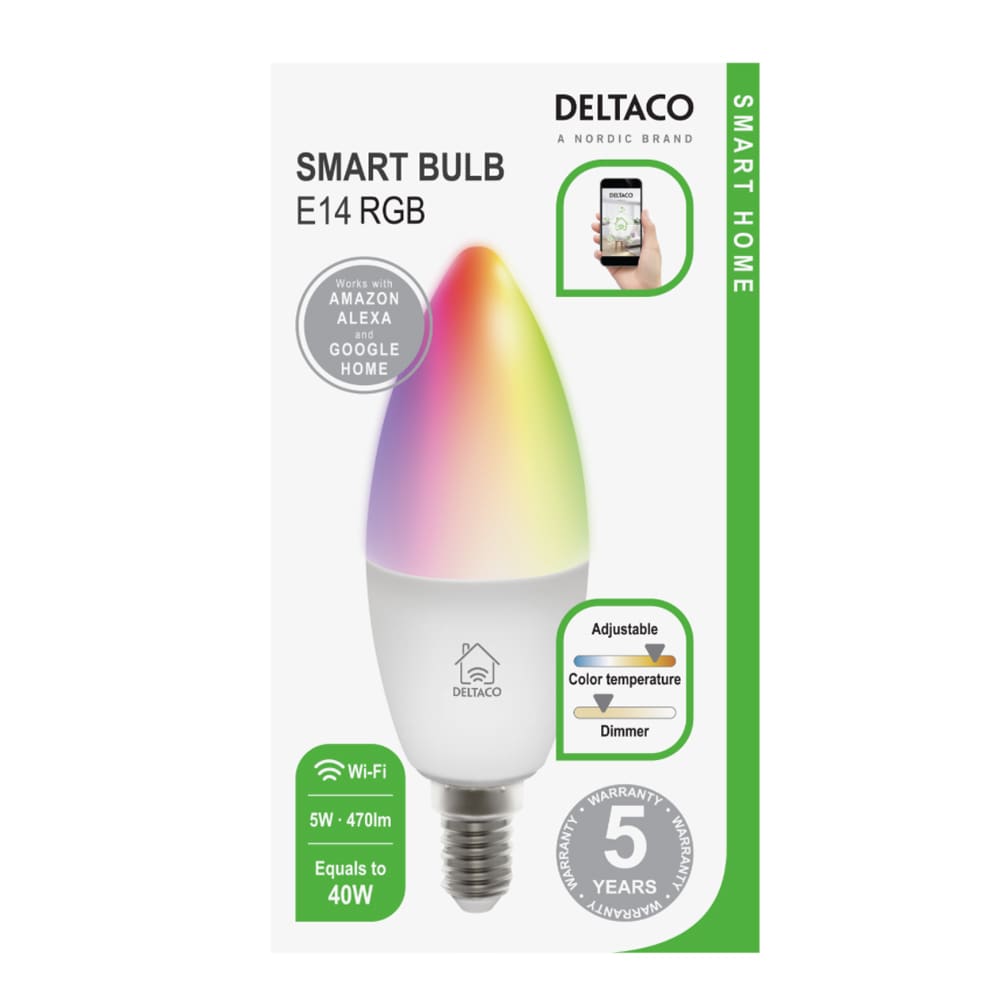 Deltaco Smart Home LED-lampa E14 SMART BULB RGB 5W