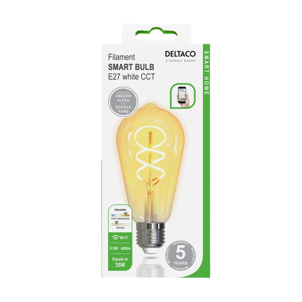 Deltaco Smart Home FILAMENT LED-lampa, E27, WiFI, 5.5W