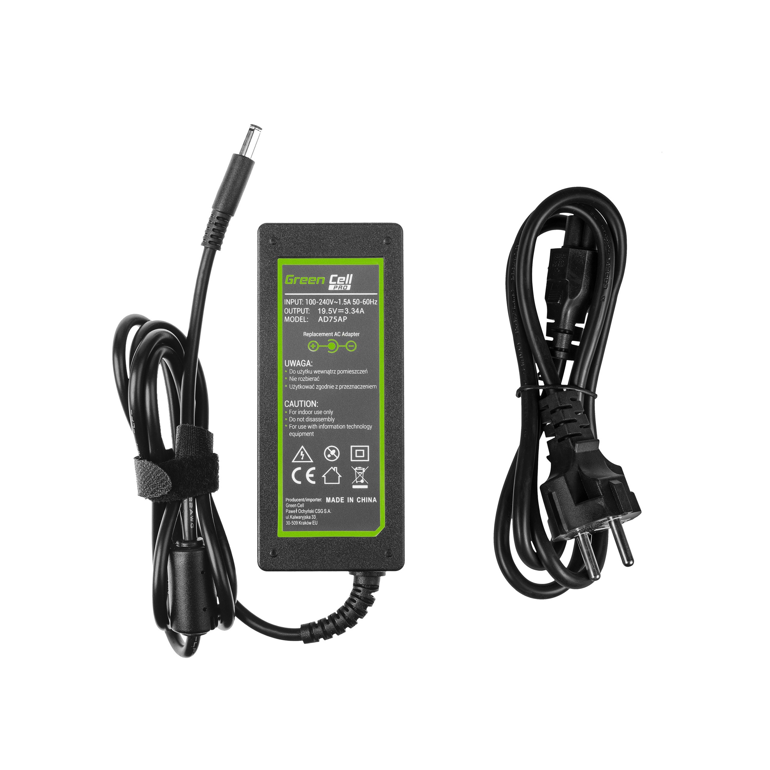 Green Cell PRO laddare 19,5V 3,34A 65W – kompatibel med Dell Inspiron