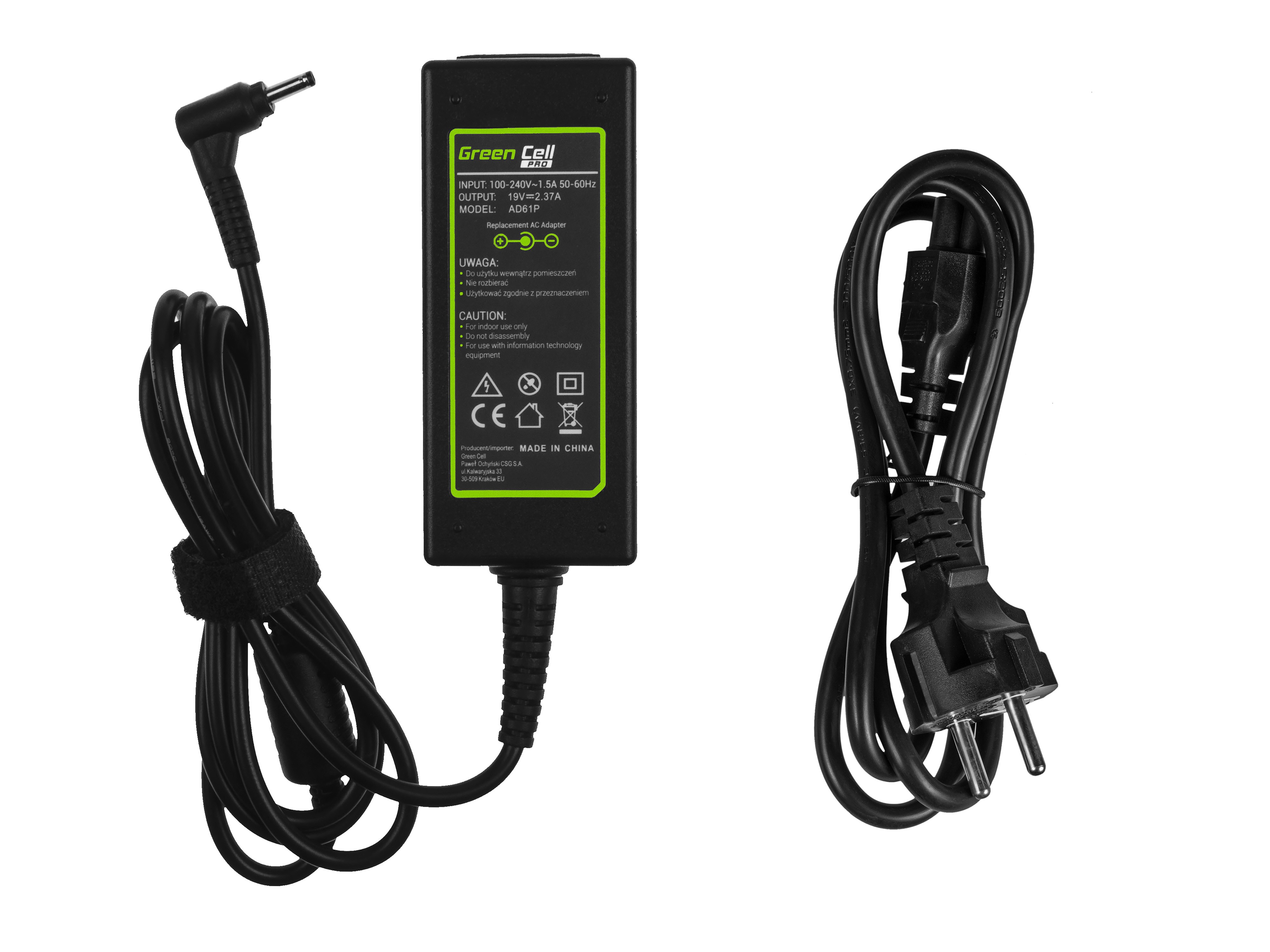 Green Cell laddare / AC Adapter till Adapter Asus 45W / 19V 2.37A / 3.0-1.1mm