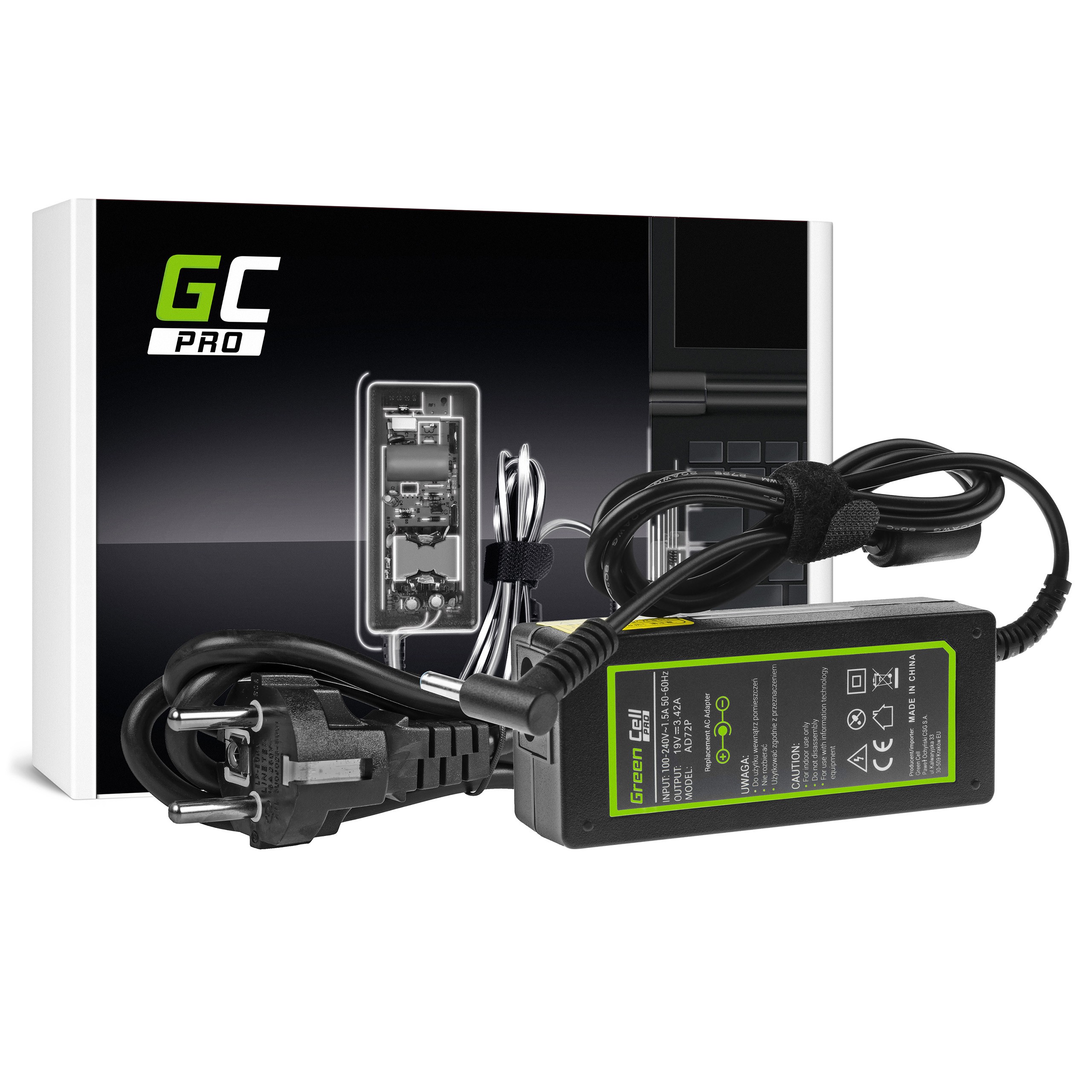Green Cell PRO laddare / AC Adapter till 19V 3.42A 65W AsusPro BU400 BU400A