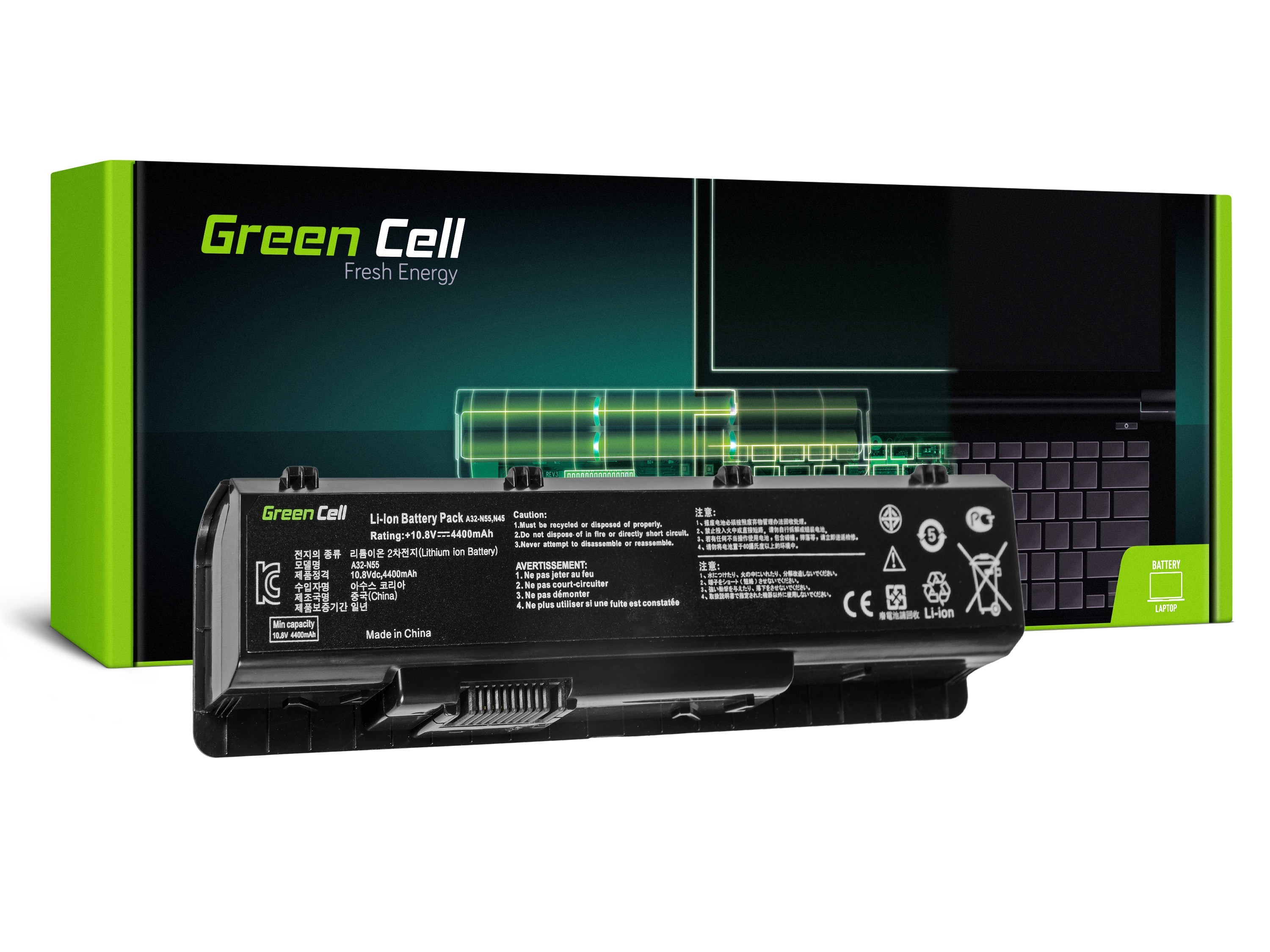 Green Cell laptop batteri till Asus N45 N55 N55S N75 N75E N75S / 11,1V 4400mAh