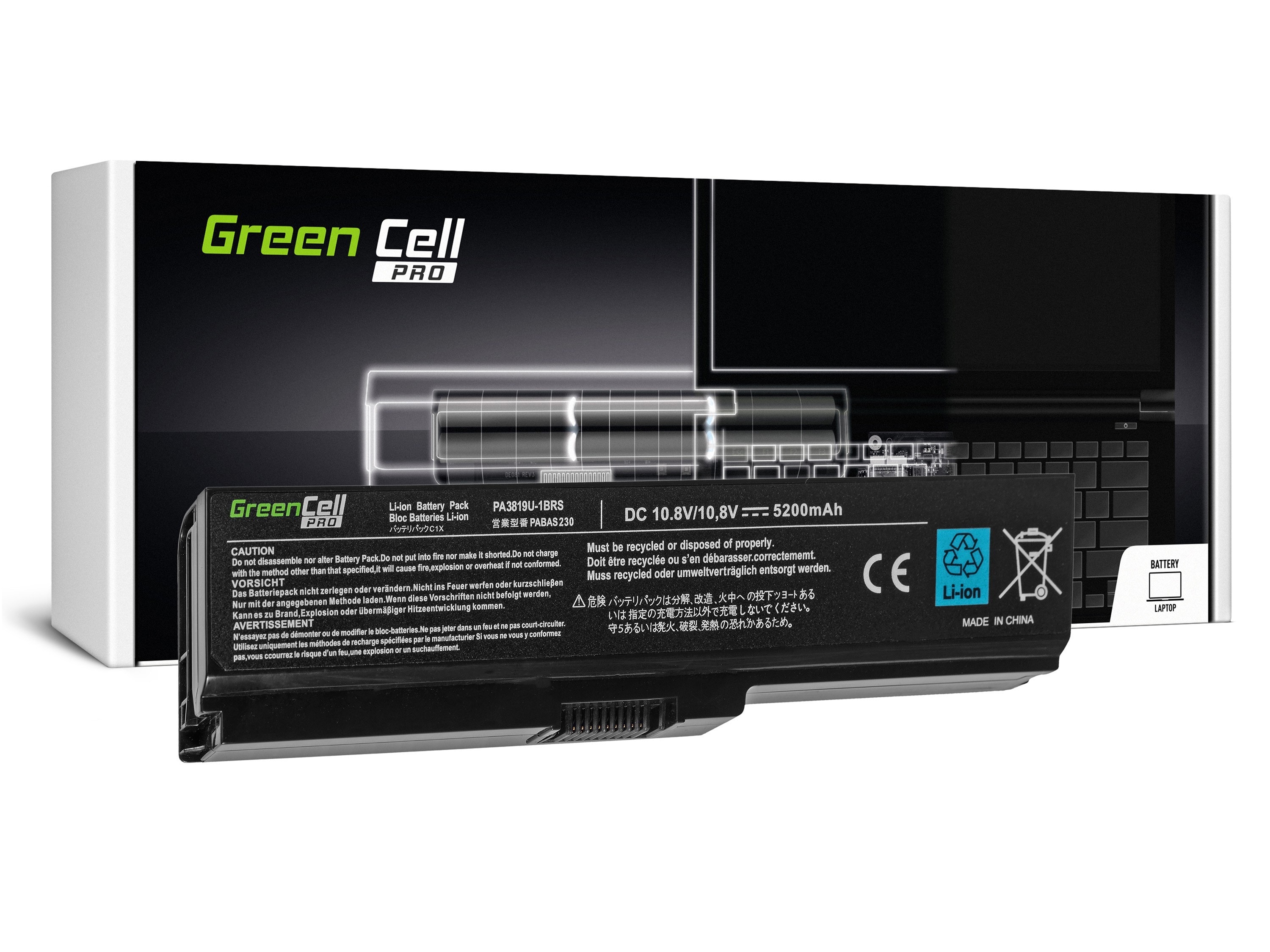 Green Cell PRO laptop batteri till Toshiba Satellite C650 C650D / 11,1V 5200mAh
