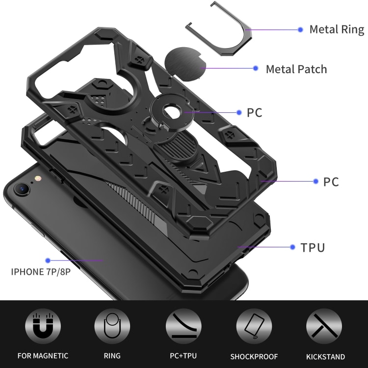 Armor Knight skyddskal med roterande stöd till iPhone SE 2020 / 8 / 7 - Svart
