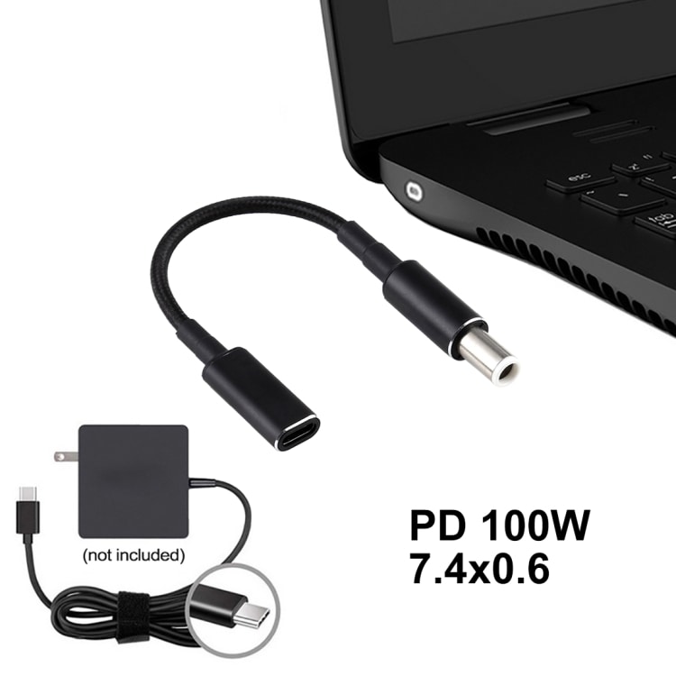 PD 100W 18.5-20V 7.4 x 0.6mm till USB Typ-C Adapter Dell