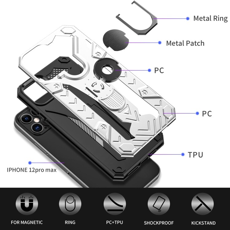 Iron Knight skyddskal med roterande stöd till iPhone 12 Pro Max - Silver