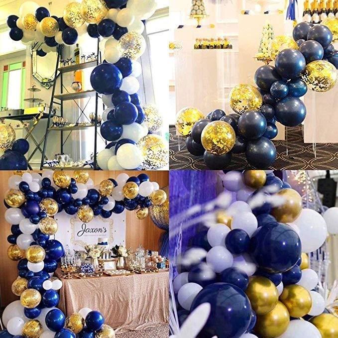Ballongset med 105 ballonger Blå, Vit & Guld