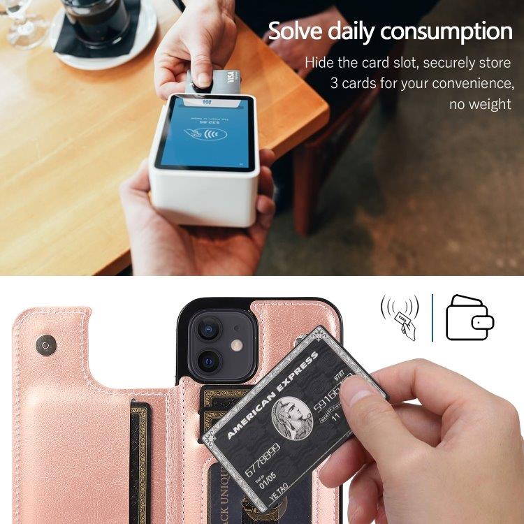 Stötsäkert mobilskal med korthållare till iPhone 12 mini - Rosa