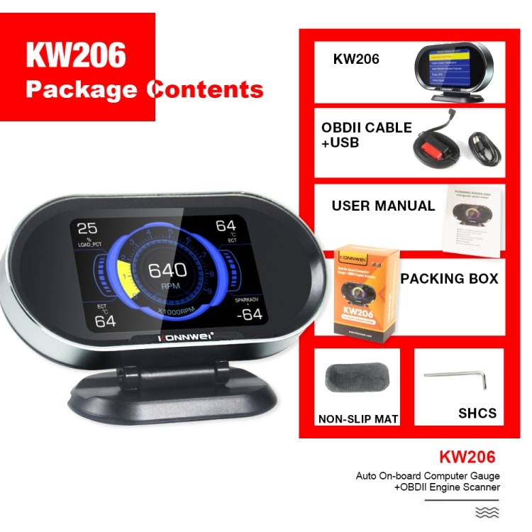 KONNWEI KW206 2-i-1 OBDII / EOBD12V felkodsläsare + 3.5" LCD-Monitor