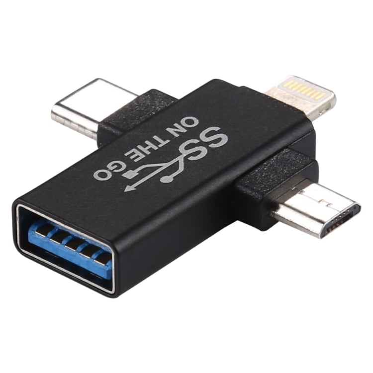 3-i-1-adapter från USB 3.0 till iPhone + Micro USB + USB-C