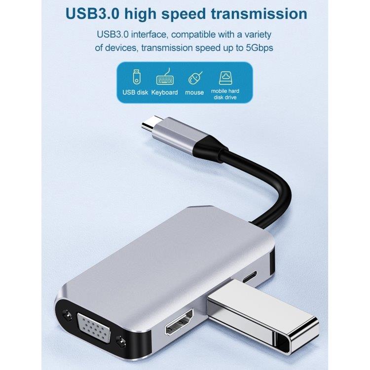 4-i-1-adapter USB-C till HDMI + VGA + USB 3.0 + PD-port