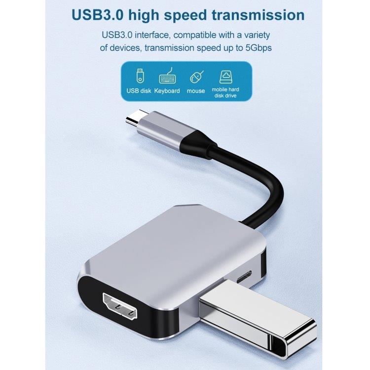 3-i-1-adapter USB-C till USB 3.0 + HDMI + PD-port