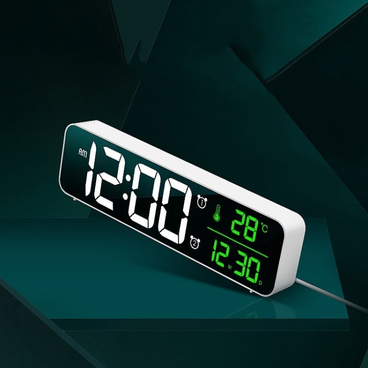 Liten och praktisk klocka med alarm och termometer - Vit