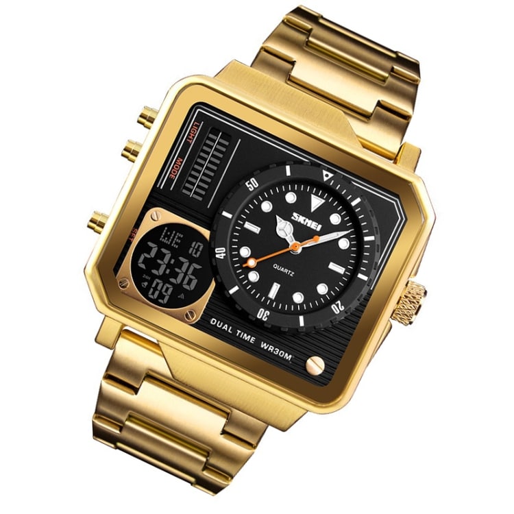 Armbandsur med digital och analog klocka - Guldfärgad