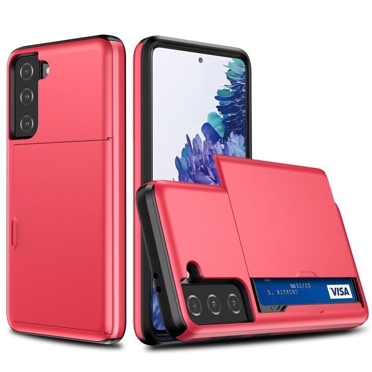 Bakskal med smart kortfack till Samsung Galaxy S21+ 5G - Röd