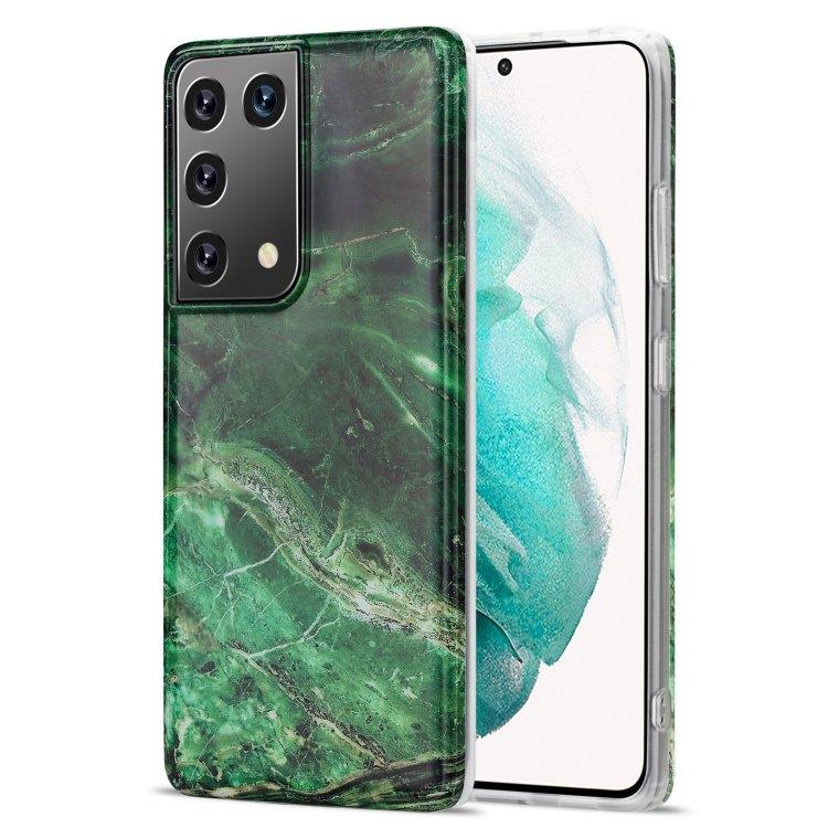 Skal med marmortextur till Samsung Galaxy S21 Ultra - Grön