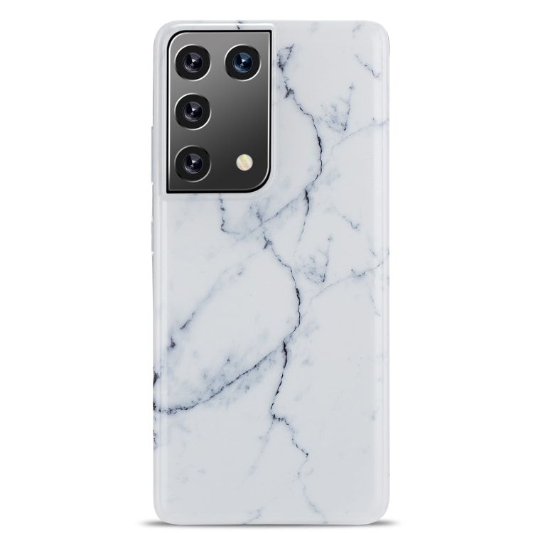 Skal med marmortextur till Samsung Galaxy S21 Ultra - Vit