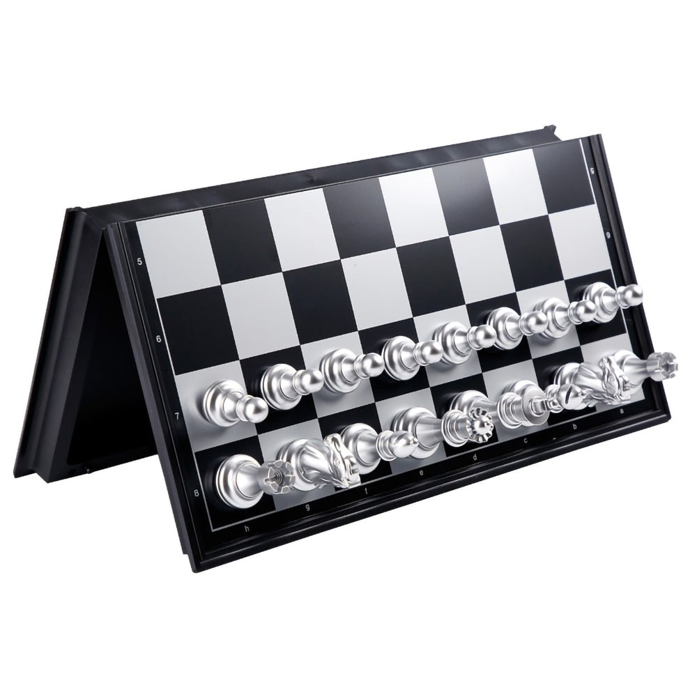Schack Set - Gyllene Pjäser 32x32cm / Vikbart schackbräde / Schackspel med pjäsförvaring