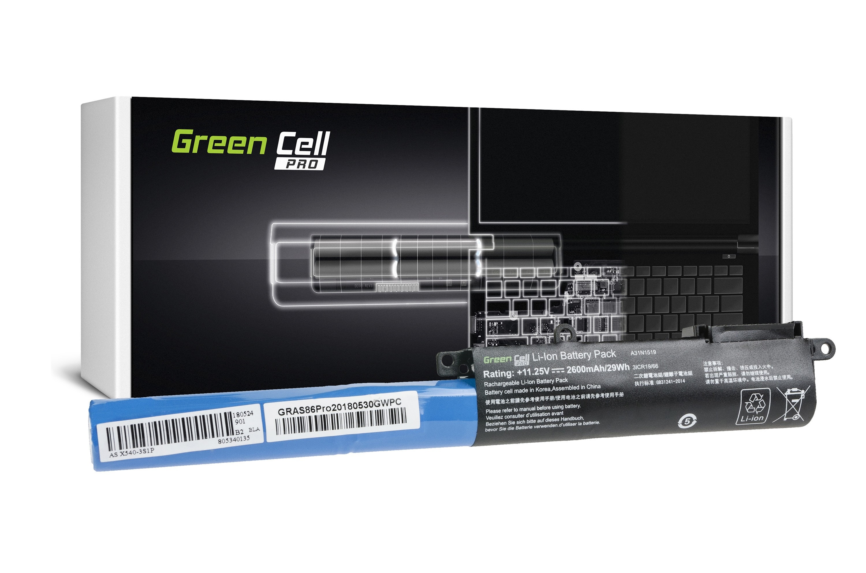 Green Cell PRO laptop batteri till Asus A31N1519 F540 F540L F540S R540
