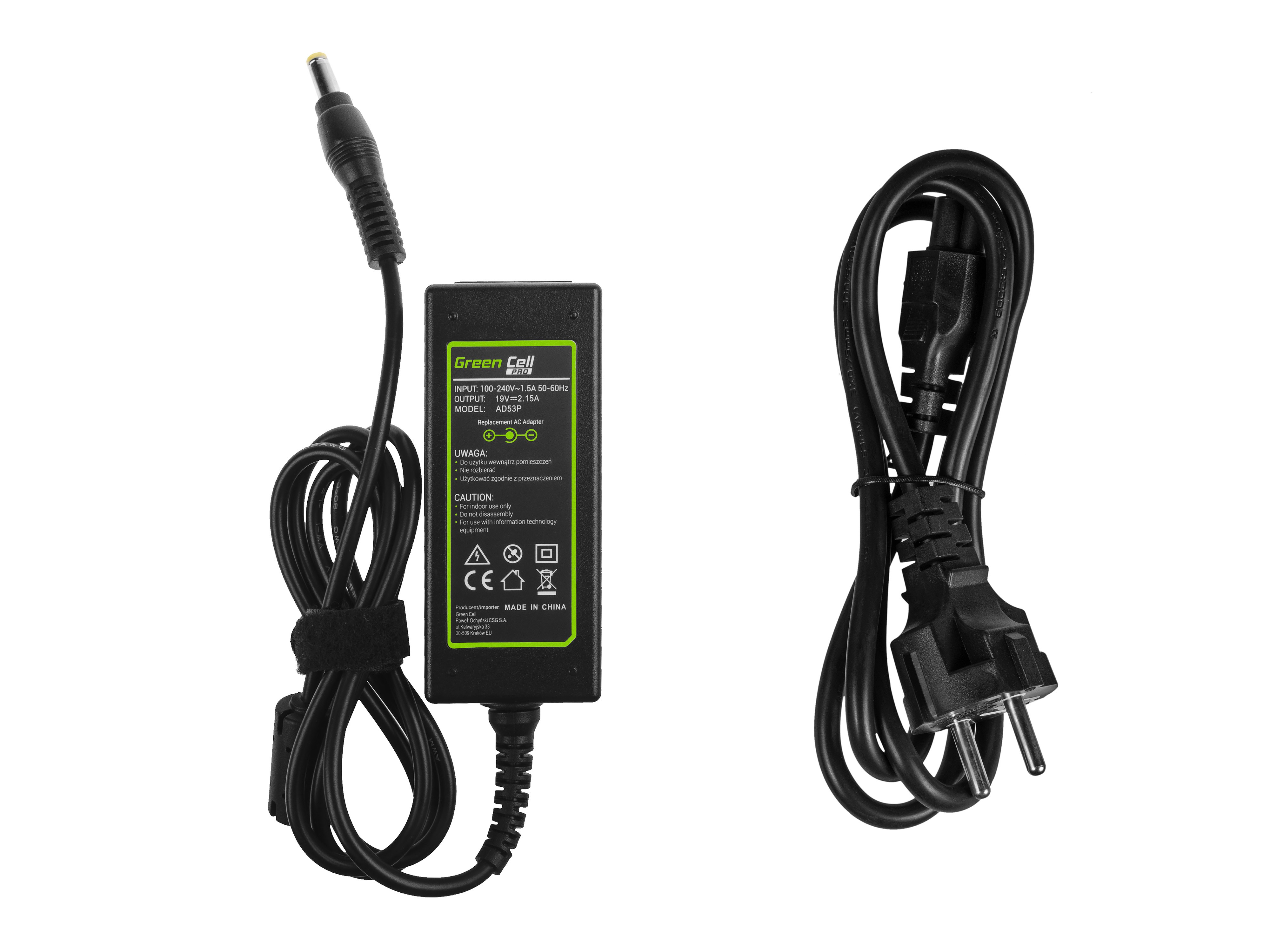 Green Cell PRO laddare / AC Adapter till Acer Aspire One 531 -19V 2.15A 40W