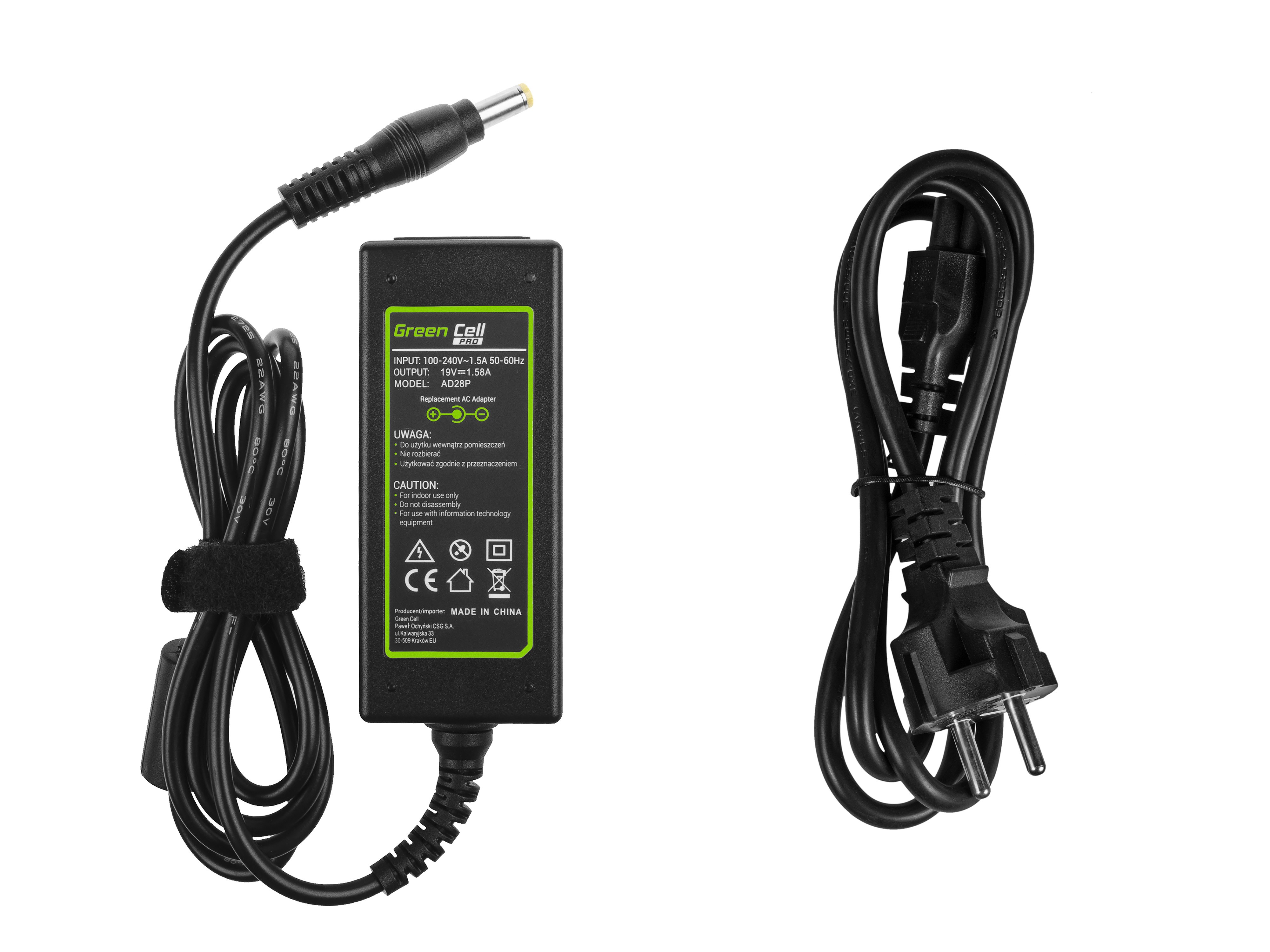 Green Cell PRO laddare / AC Adapter till Acer Aspire One 521 522 531 -19V 1.58A 30W