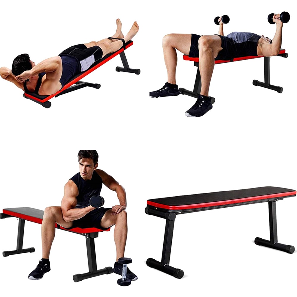 Träningsbänk hopfällbar / Rak gymbänk med stålram / Hopfällbar bänk för styrketräning