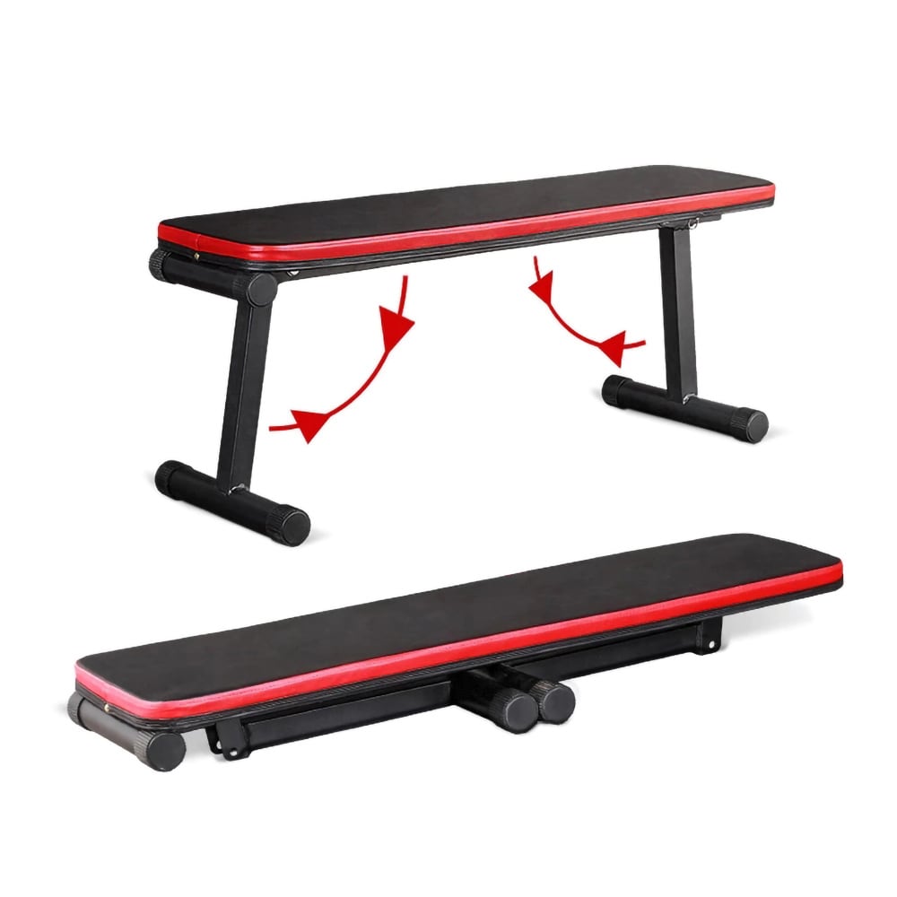 Träningsbänk hopfällbar / Rak gymbänk med stålram / Hopfällbar bänk för styrketräning