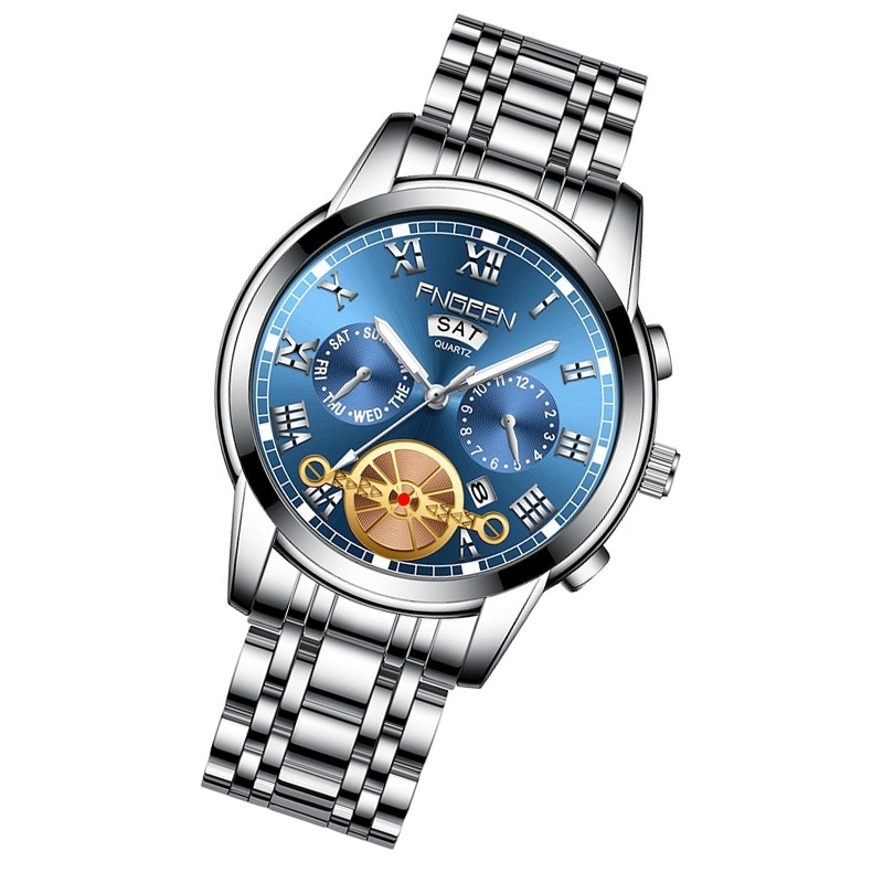 Armbandsur - Silvrigt armband med silvrig ram och blå bakgrund