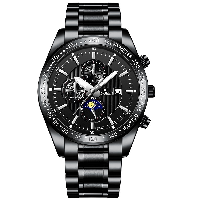 Vattentålig armbandsklocka - Svart armband med svart bakgrund och svart ram