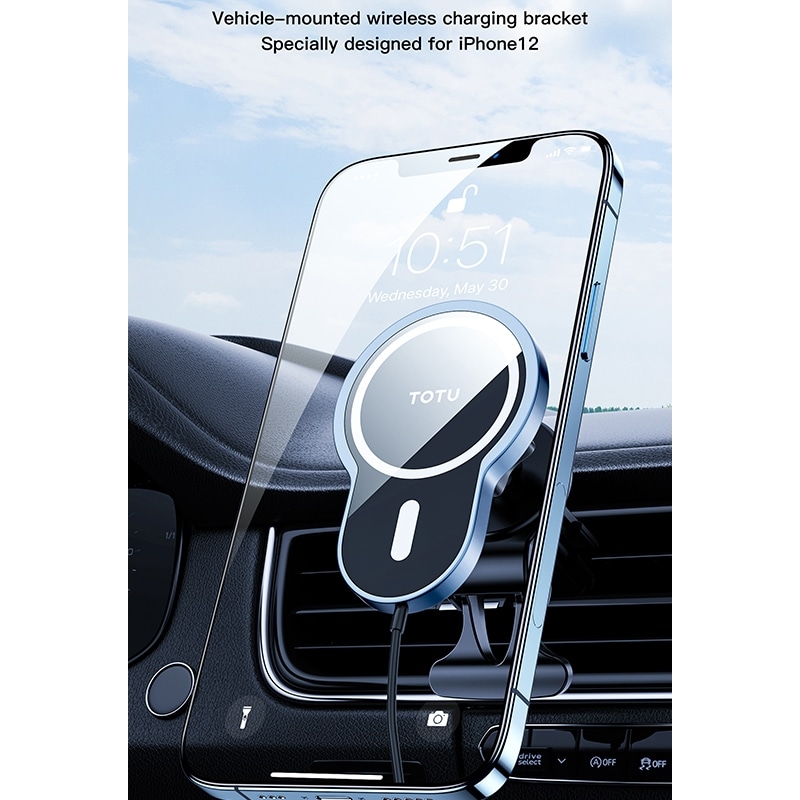 Bilhållare med Trådlös Laddning 15W till iPhone 12 - Blå