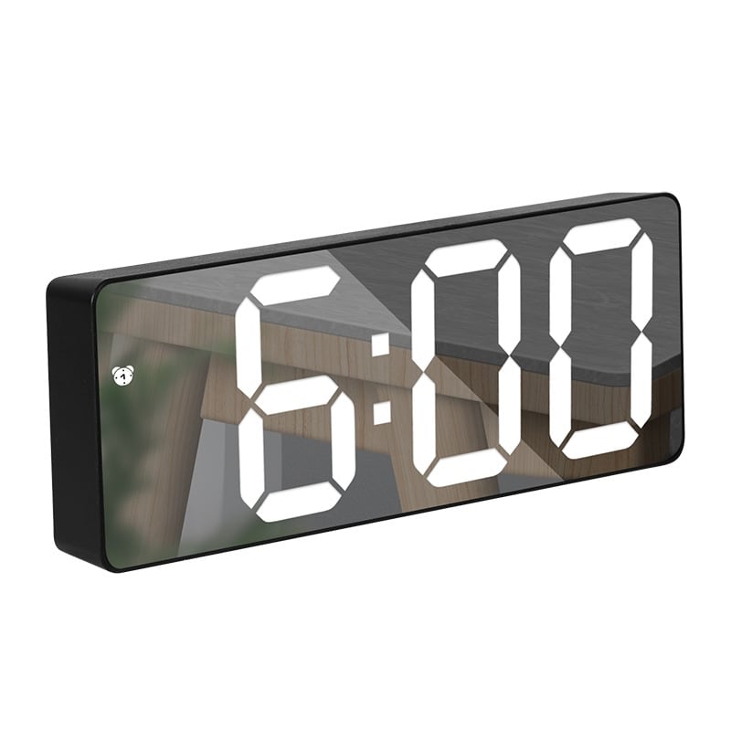 LED Väckarklocka med vita siffror - Svart