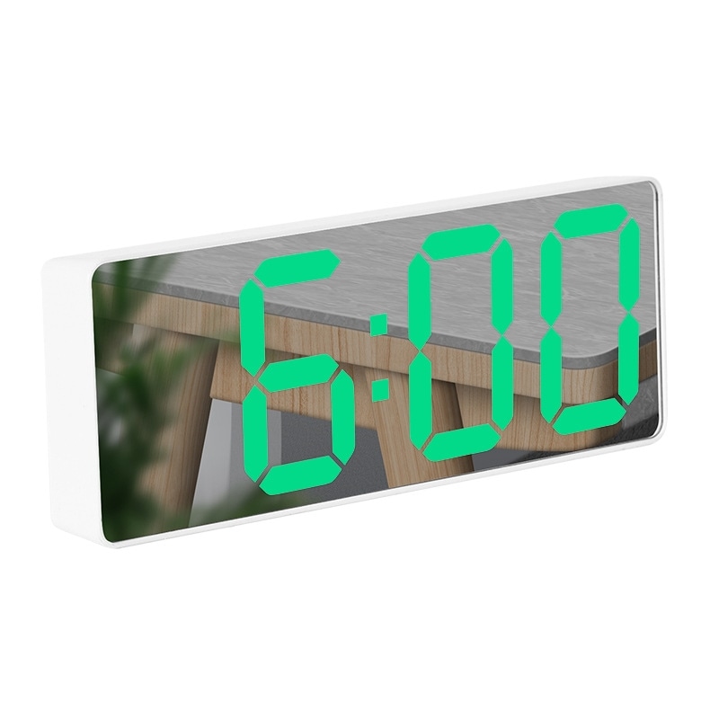 LED Väckarklocka med gröna siffror - Vit