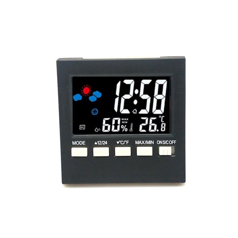 Digital klocka med termometer och fuktmätare