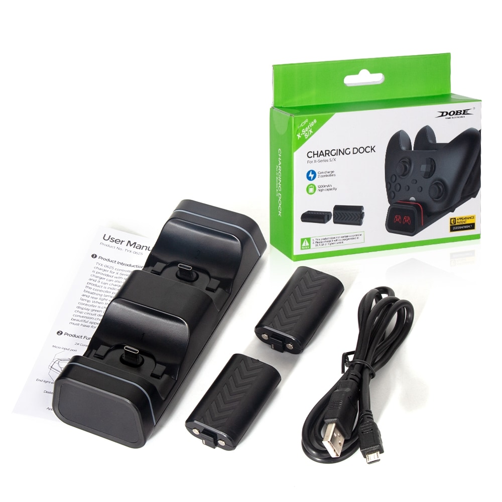 Laddstation och batterier till två handkontroller för Xbox Series S/X