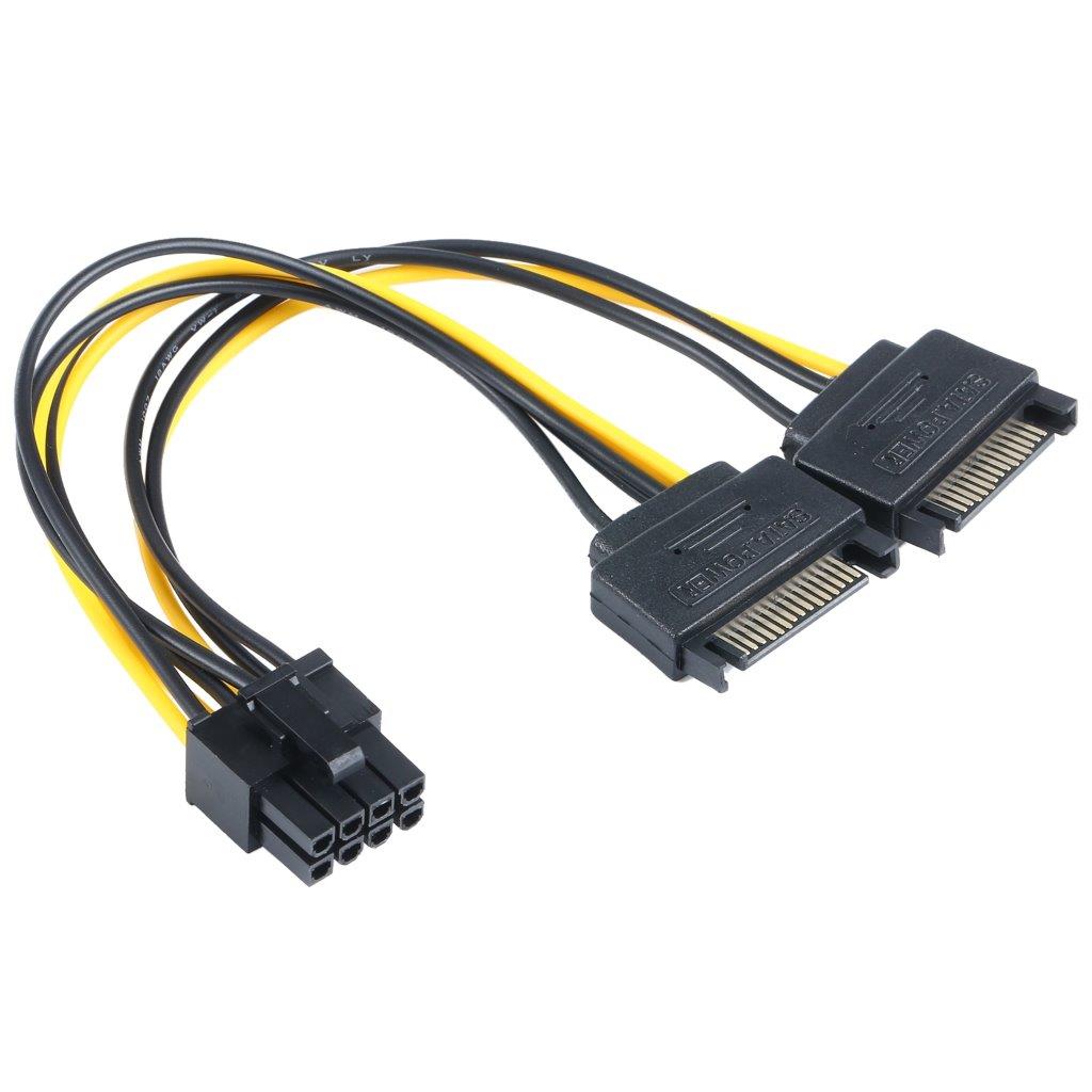 2 x SATA 15 Pin Hane till Grafikkort PCI-e PCIE 8 (6+2) Pin hona strömkabel
