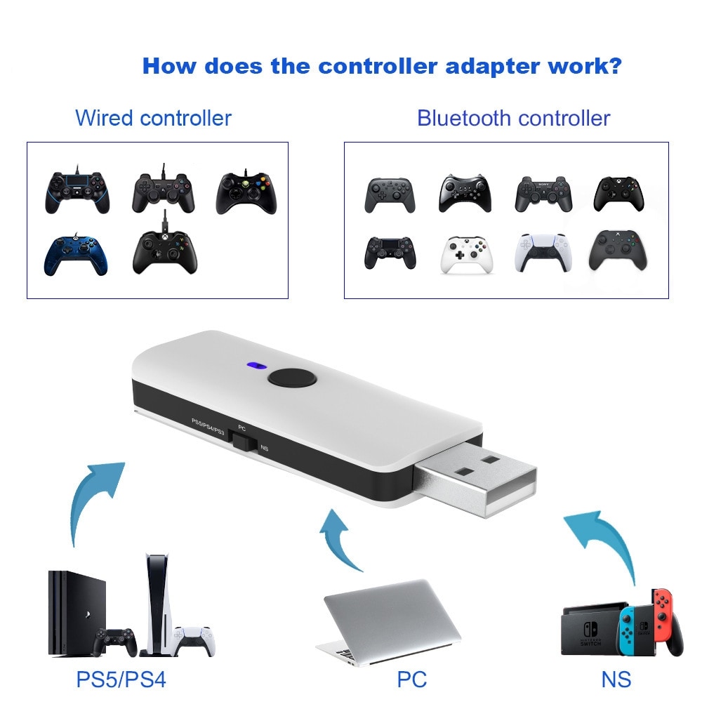 Bluetooth-adapter till PS5 / PS4 / Switch / PS3 / PC för handkontroll