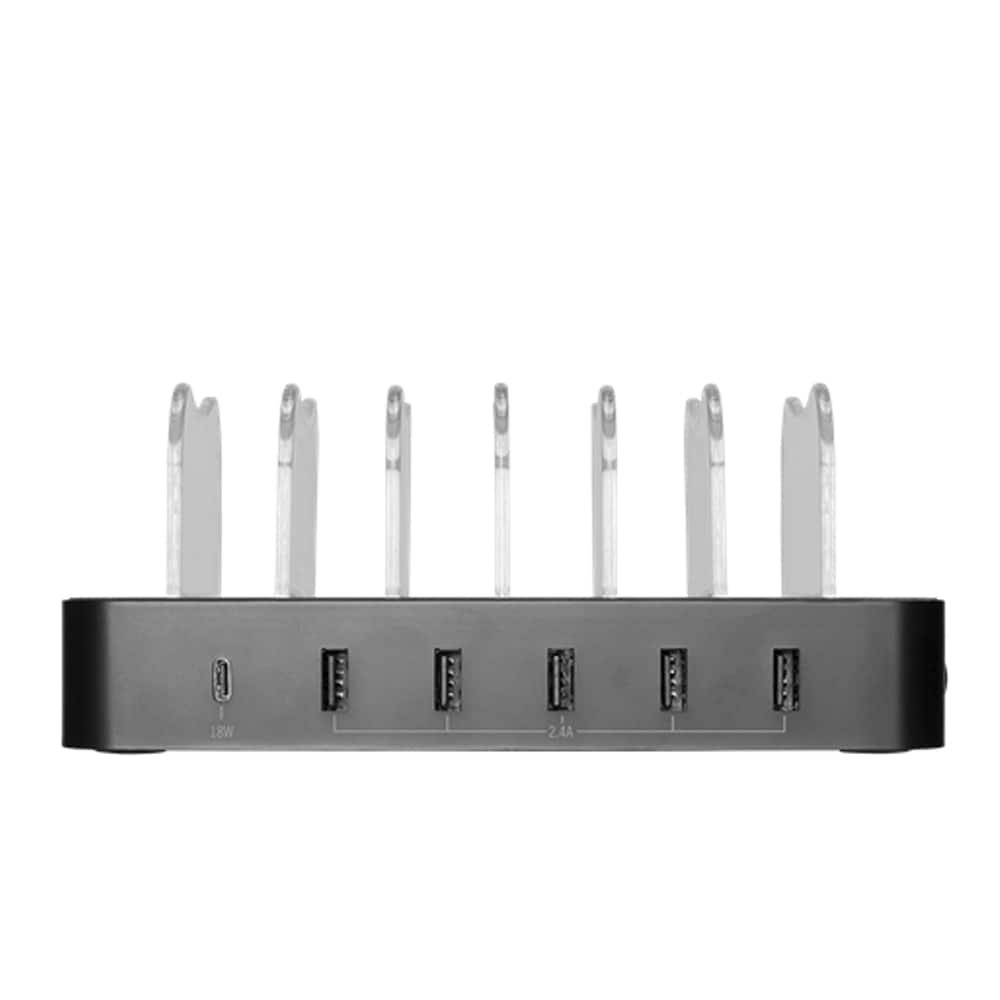 DELTACO USB-laddningsstation för 6-enheter, 5x USB-A, 1x USB-C PD, snabbladdning, 50 W