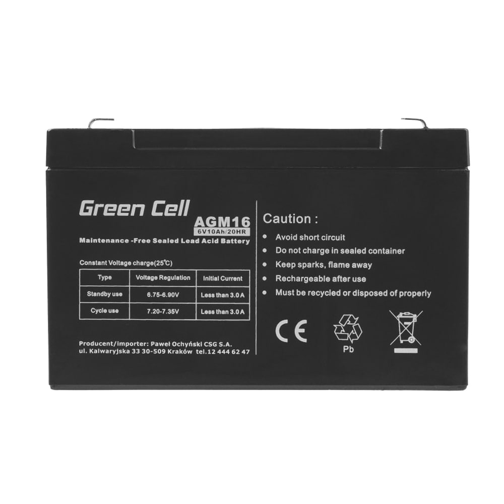 Green Cell AGM Batteri 6V 10Ah