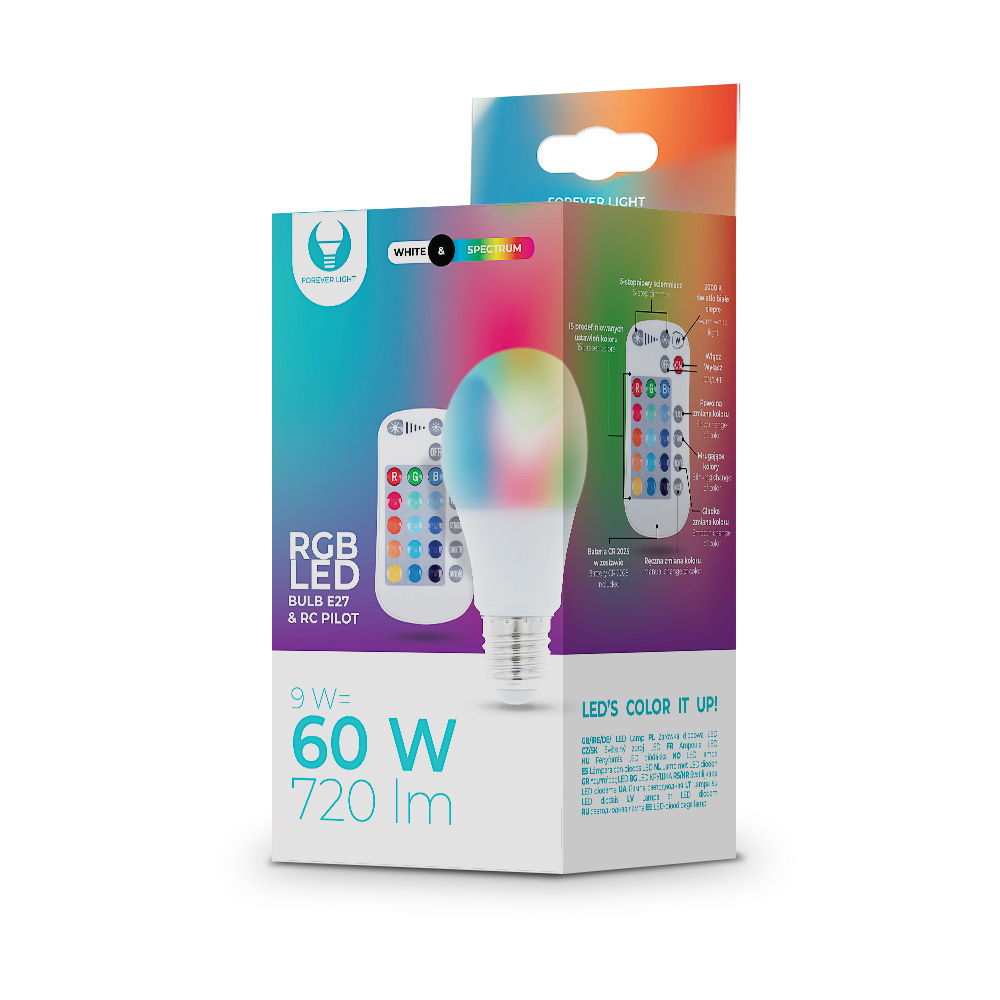 Forever LED-lampa E27 A60 RGB med fjärr