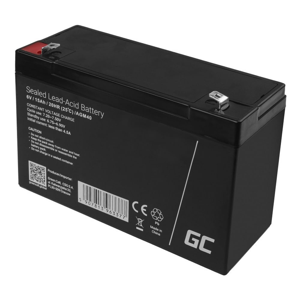 Green Cell AGM VRLA Batteri 6V 15Ah